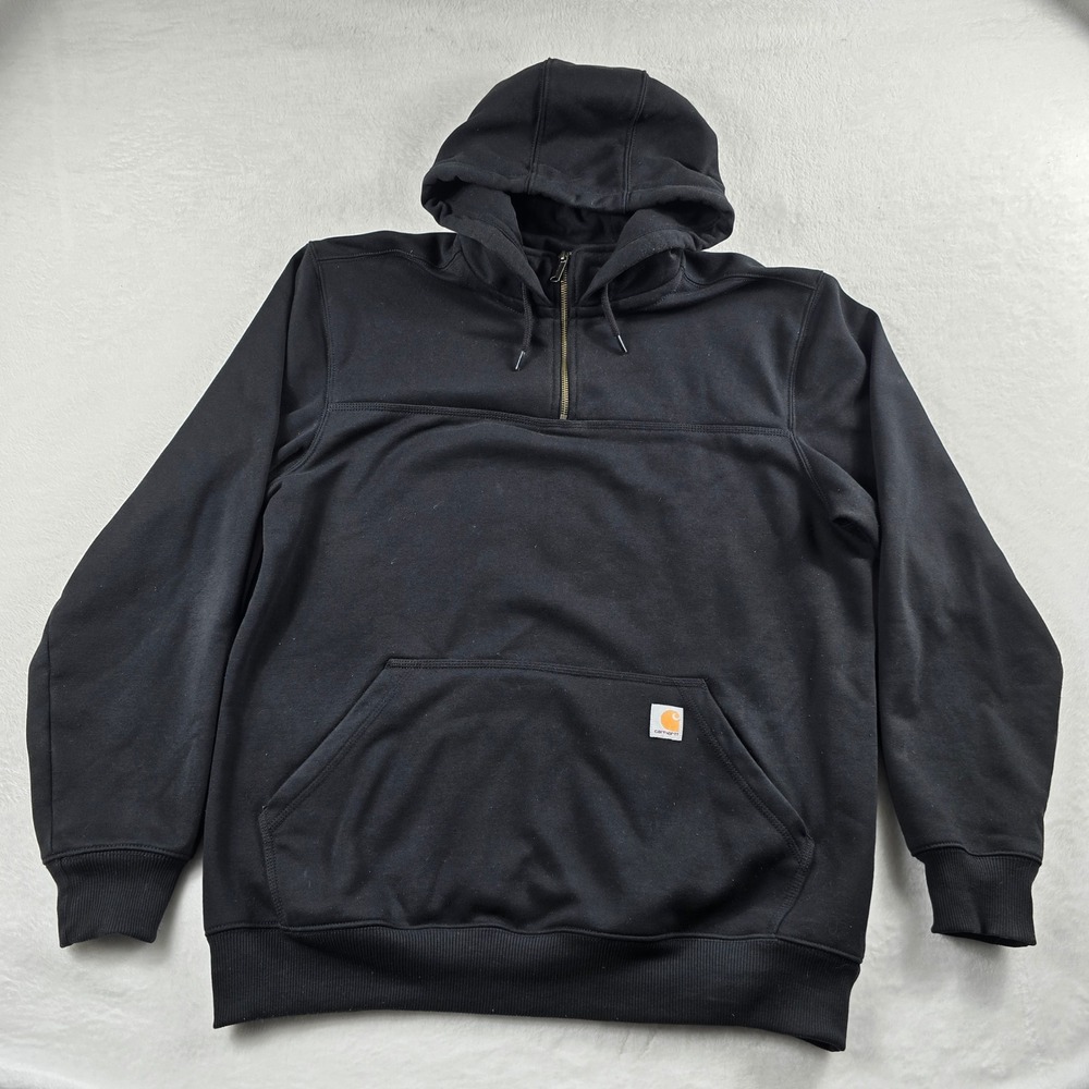 Carhartt Rain Defender Mens Large Tall Black Loose Fit 1/4 Zip Hoodie TS0617-M